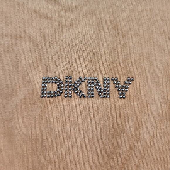 NWT DKNY Womens Knot Front Metallic Logo T-Shirt Orange L - Picture 5 of 9